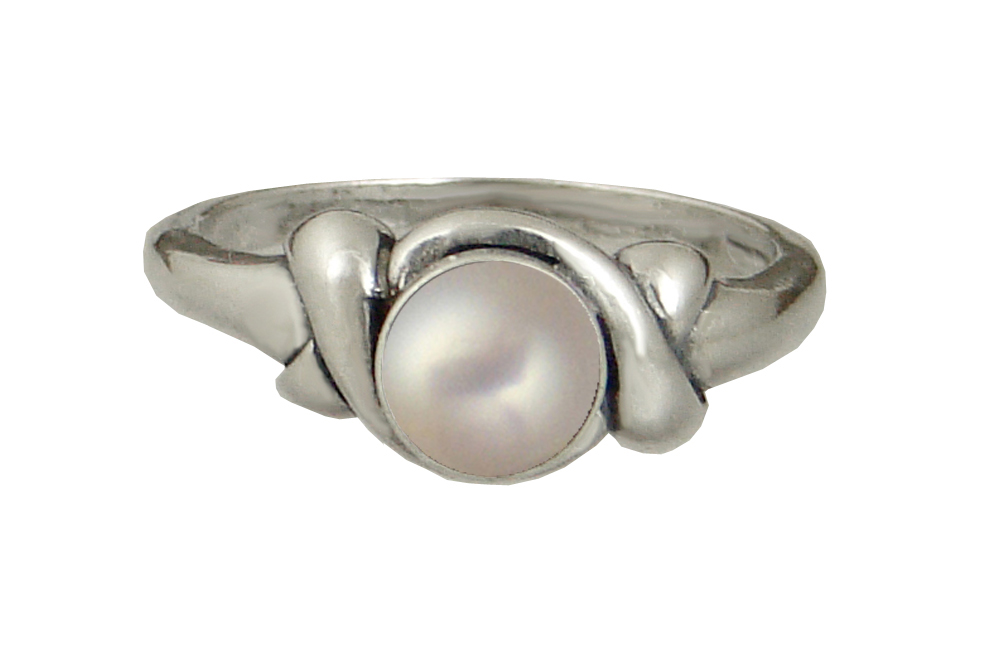 Sterling Silver Lover's Knot Ring With Cultured Freshwater Pearl Size 10